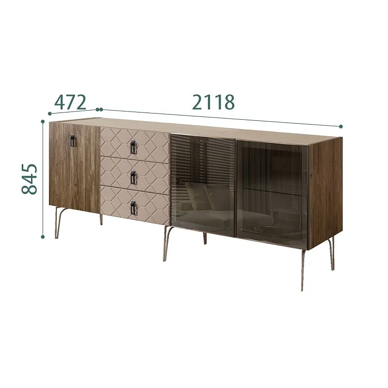 Комод 2.1м Bogemia Woodline Wood Fa (Мокка) (Novabuk/Черный) БМКМ-5[5][10]