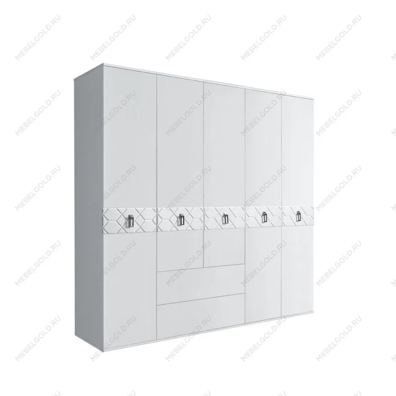 Шкаф 5-ти дверный с ящиками, Bogemia Farfalle (Белый/Хром) БМШ2/51(Fa)