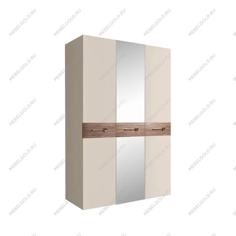 Шкаф 3-х дверный с зеркалом Bogemia Wood Wo (Слоновая кость/Золото) БМШ1/3(Wo)