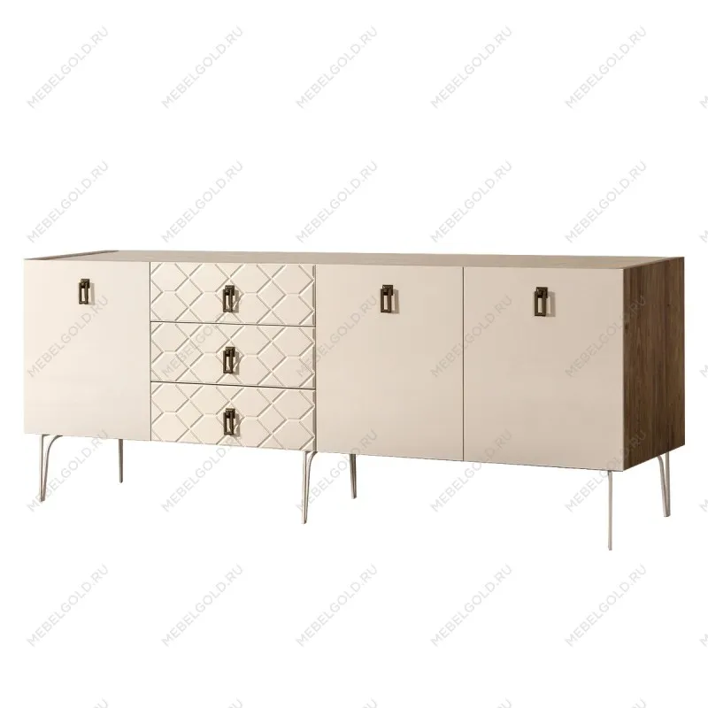 Комод 2.1м Bogemia Woodline Fa (Слоновая кость) (Novabuk/Черный) БМКМ-5