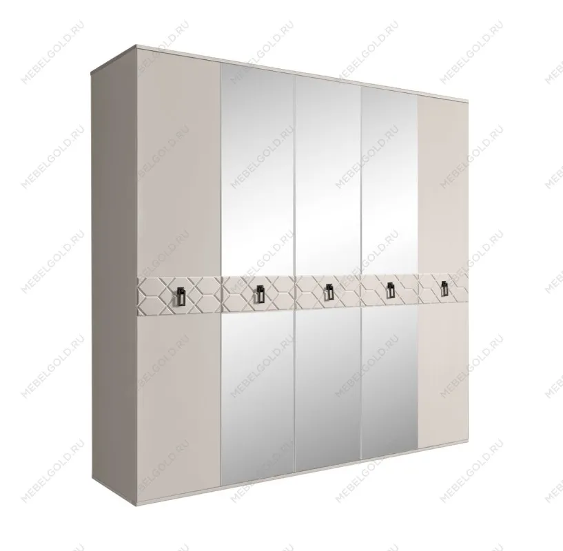 Шкаф 5-ти дв. с зеркалами Bogemia Farfalle (Шелк/Черный) БМШ1/5(Fa)