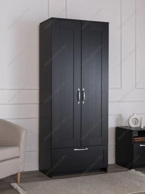 Шкаф Сириус узкий, с выдвижной вешалкой, 2 двери и 1 ящик, 78х41х190 см, черно-коричневый, дуб венге | изображение 1