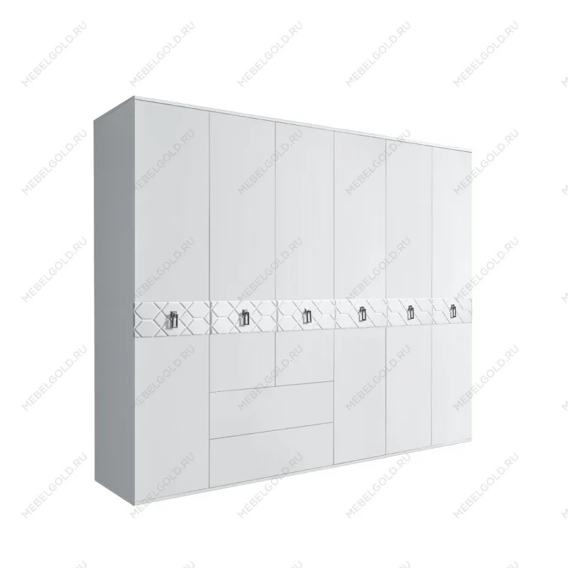 Шкаф 6-ти дверный с ящиками, Bogemia Farfalle (Белый/Хром) БМШ2/61(Fa)