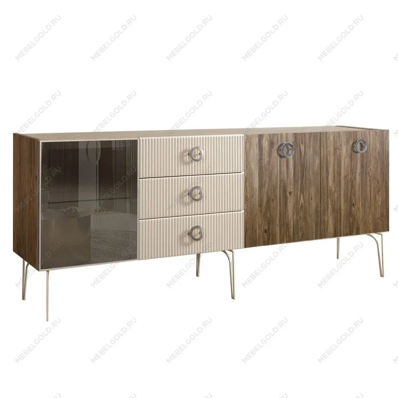 Комод 2.1м Bogemia Woodline Wood Fi (Слоновая кость) (Novabuk/Хром) БМКМ-5[4]