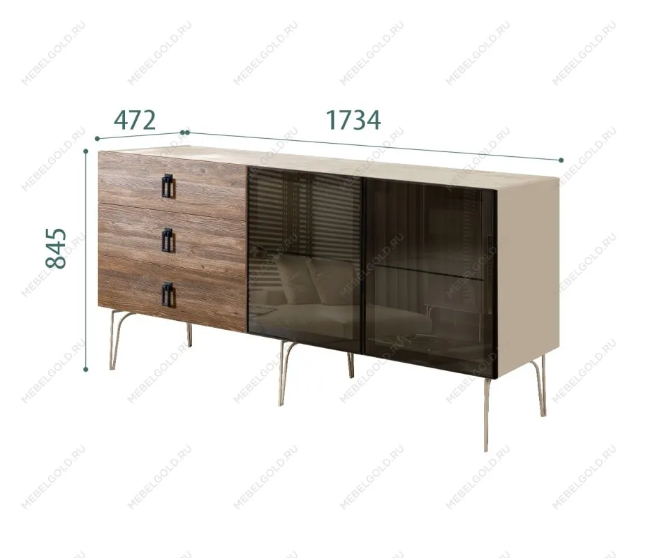 Комод 1.6м Bogemia Wood Fa (Ваниль) (Novabuk/Черный) БМКМ-4(Wo)[5]