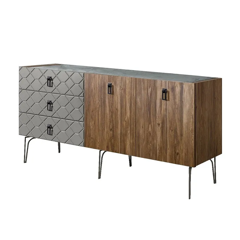 Комод 1.6м Bogemia Woodline Wood Fa (Серый) (Novabuk/Черный) БМКМ-4