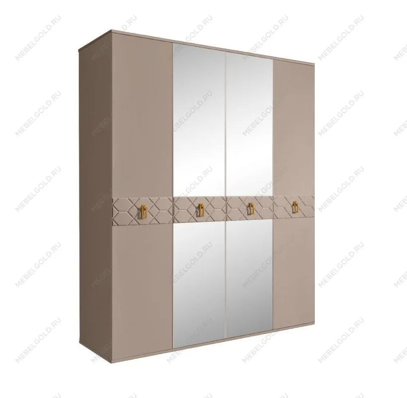 Шкаф 4-х дв. с зеркалами Bogemia Farfalle (Мокка/Золото) БМШ1/4(Fa)
