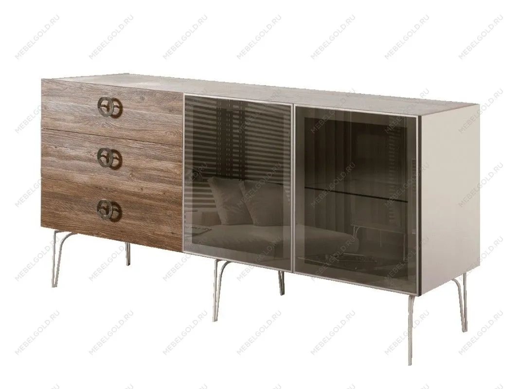 Комод 1.6м Bogemia Wood Fi (Слоновая кость) (Novabuk/Хром) БМКМ-4(Wo)[5]