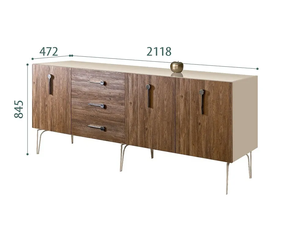 Комод 2.1м Bogemia Wood Wo (Ваниль) (Lakobel/Хром) БМКМ-5(Wo)