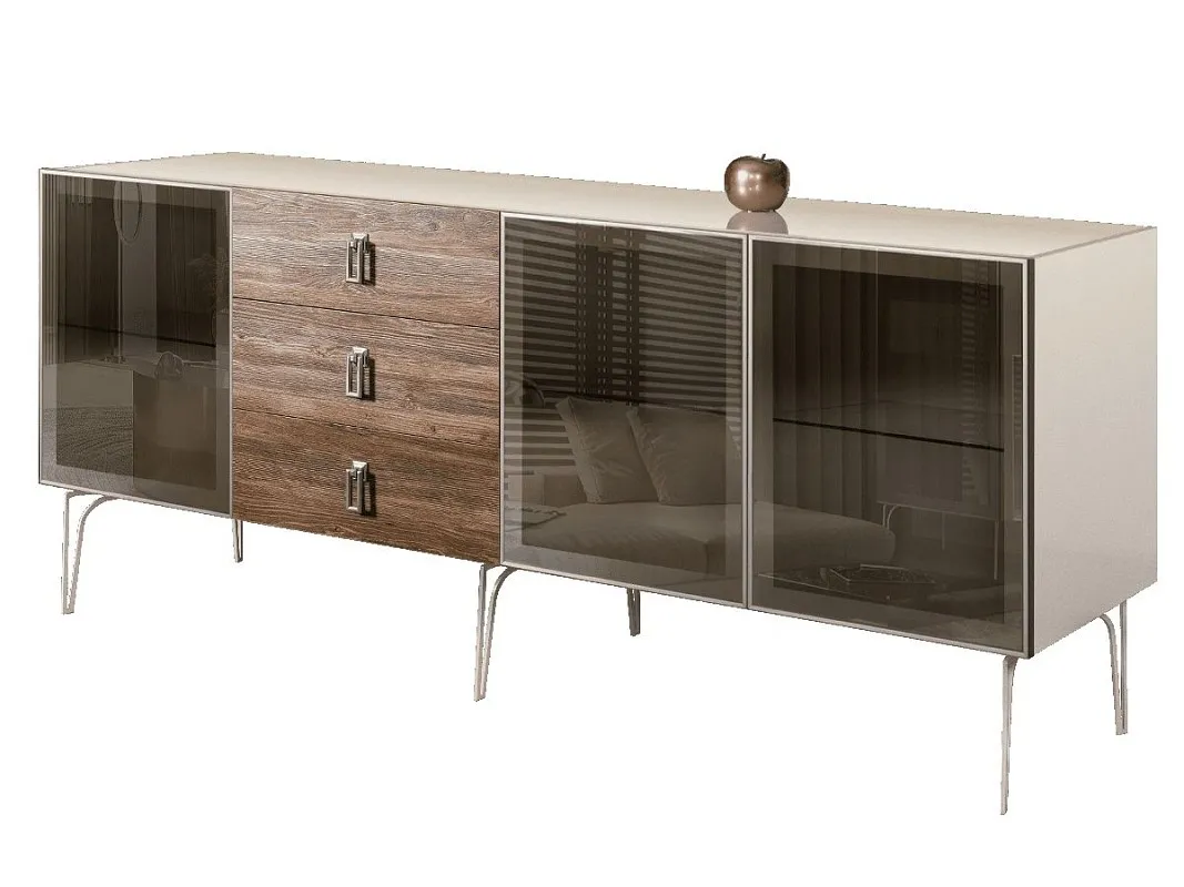 Комод 2.1м Bogemia Wood Fa (Слоновая кость) (Lakobel/Хром) БМКМ-5(Wo)[5]