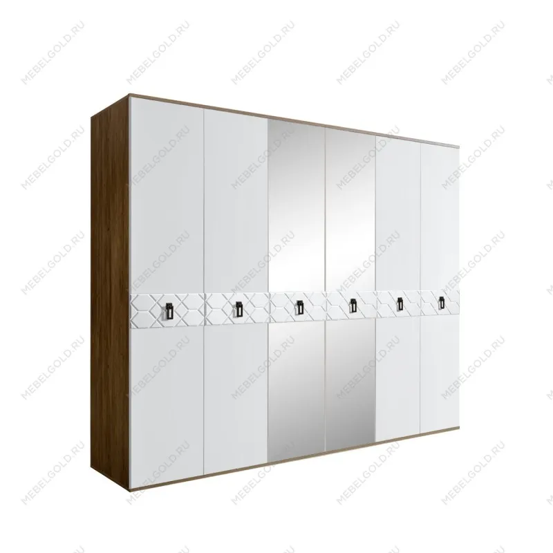 Шкаф 6-ти дв. с зеркалами Bogemia Woodline Fa (Белый/Черный) БМШ1/6(Fa)