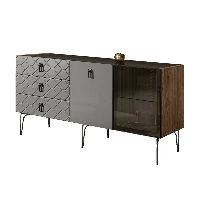 Комод 1.6м Bogemia Woodline Fa (Серый) (Lakobel/Черный) БМКМ-4[5][10]
