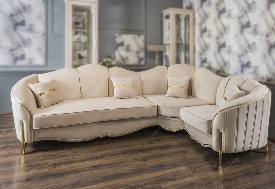 Диван Лара угловой 3-у-1 бежевый золото | изображение 1
