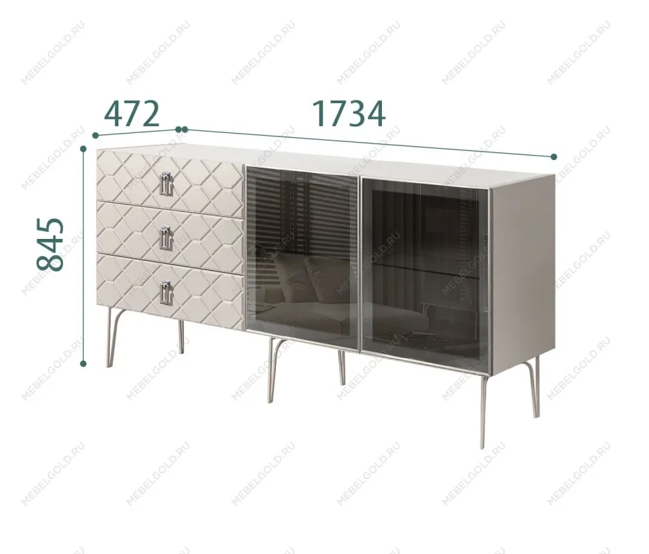 Комод 1.6м Bogemia Farfalle (Шелк) (Novabuk/Хром) БМКМ-4(Fa)[5]