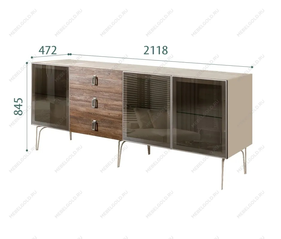 Комод 2.1м Bogemia Wood Fa (Ваниль) (Novabuk/Хром) БМКМ-5(Wo)[5]