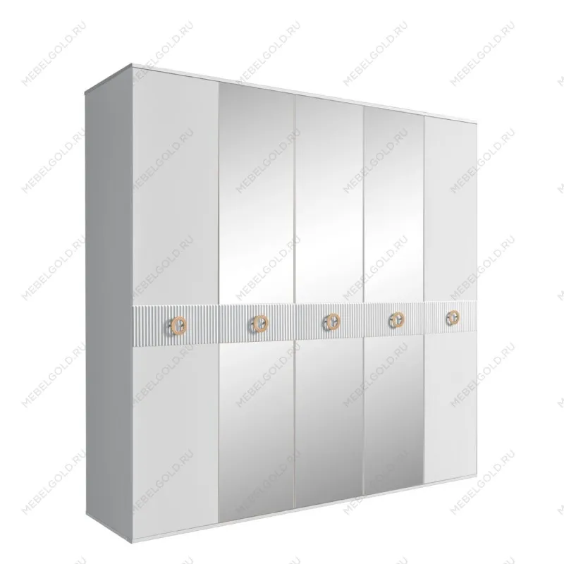 Шкаф 5-ти дв. с зеркалами Bogemia Fillini (Белый/Золото) БМШ1/5(Fi)