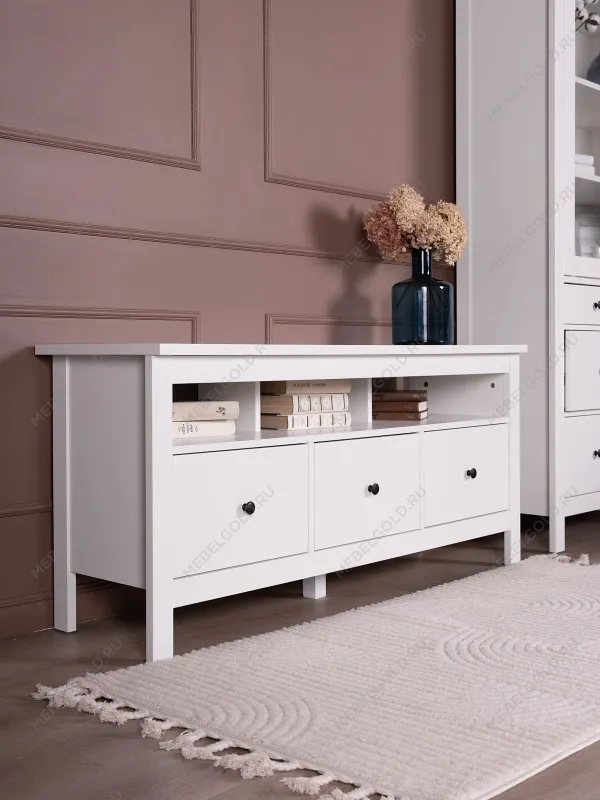 Тумба ТВ Сага, 3 ящика, 131х42х63 см, белая | изображение 2