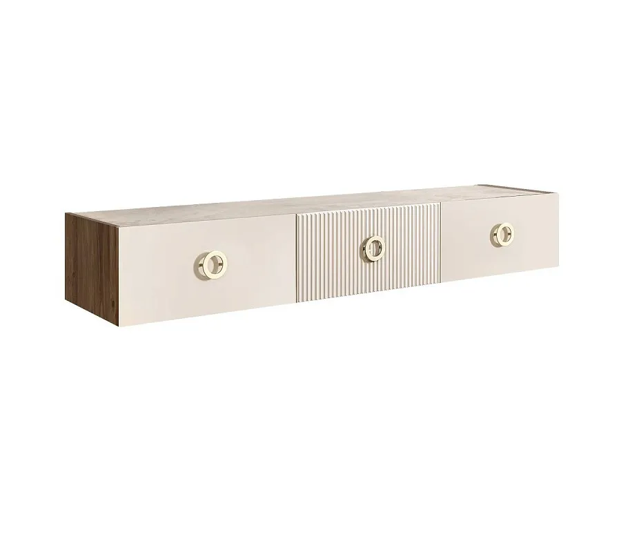 Тумба телевизионная 1.6м Bogemia Woodline Fly Fi (Слоновая кость) (Novabuk/Золото) БМТ-1[10]