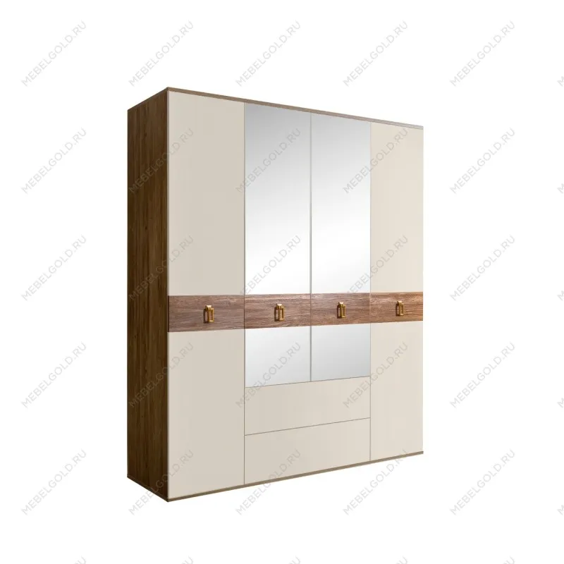 Шкаф 4-х дверный с зеркалами, с ящиками, Bogemia Woodline Wood Fa (Слоновая кость/Золото) БМШ1/41(Wo)