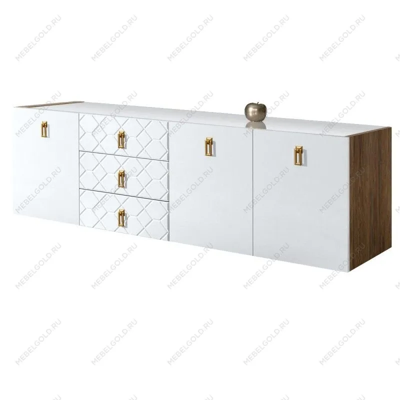 Комод 2.1м Bogemia Woodline Fly Fa (Белый) (Lakobel/Золото) БМКМ-5