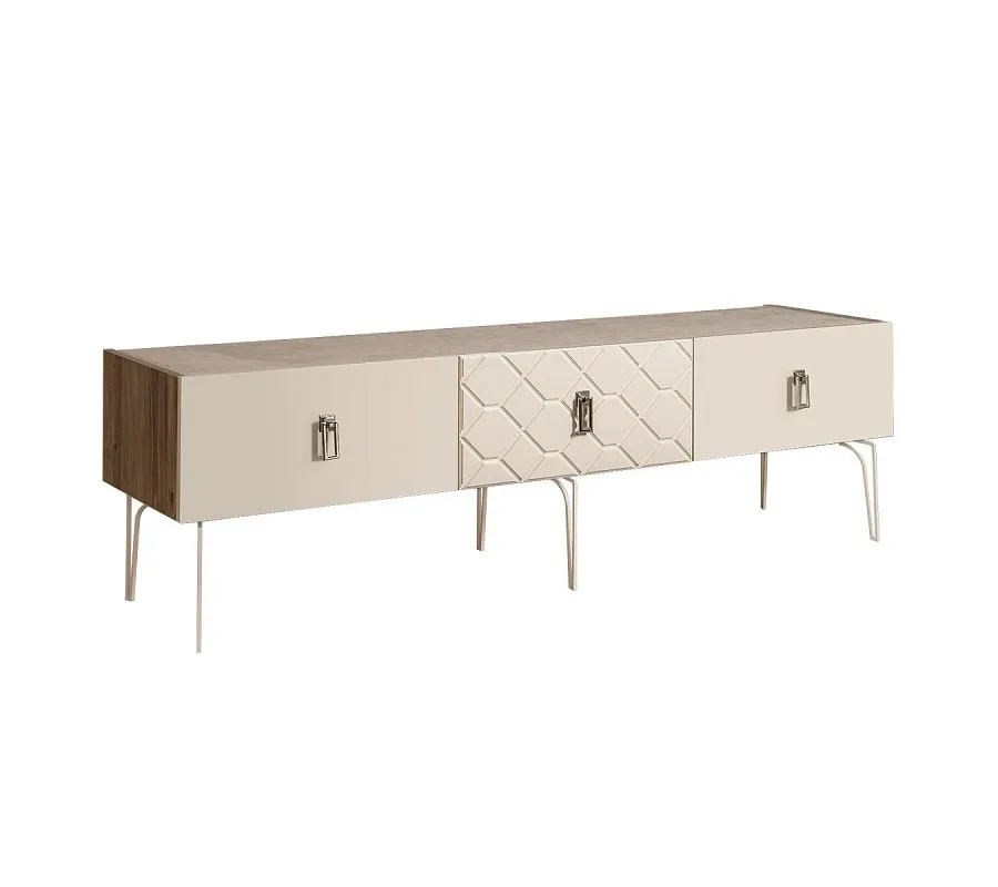 Тумба телевизионная 1.6м Bogemia Woodline Fa (Слоновая кость) (Novabuk/Хром) БМТ-1[10]
