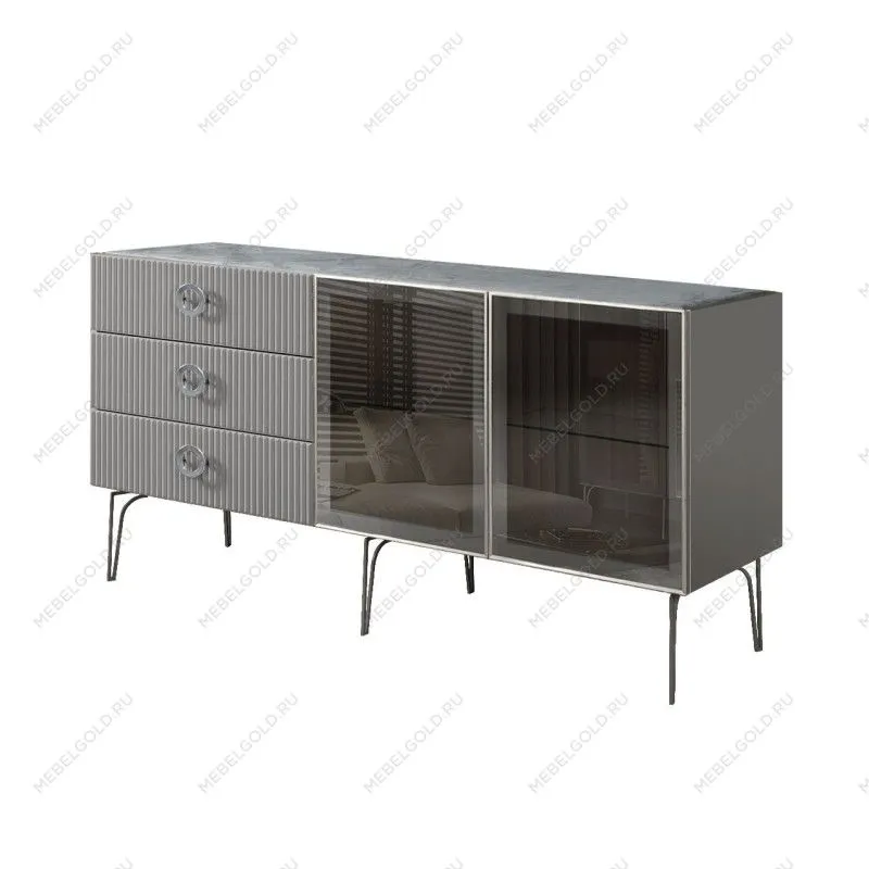 Комод 1.6м Bogemia Fillini (Серый) (Novabuk/Хром) БМКМ-4(Fi)[5]