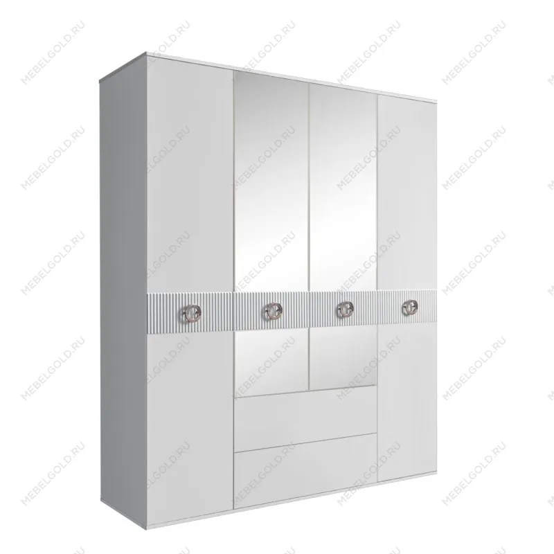 Шкаф 4-х дверный с зеркалами, с ящиками, Bogemia Fillini (Белый/Хром) БМШ1/41(Fi)