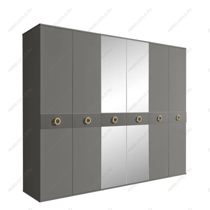 Шкаф 6-ти дв. с зеркалами Bogemia Fillini (Серый/Золото) БМШ1/6(Fi)