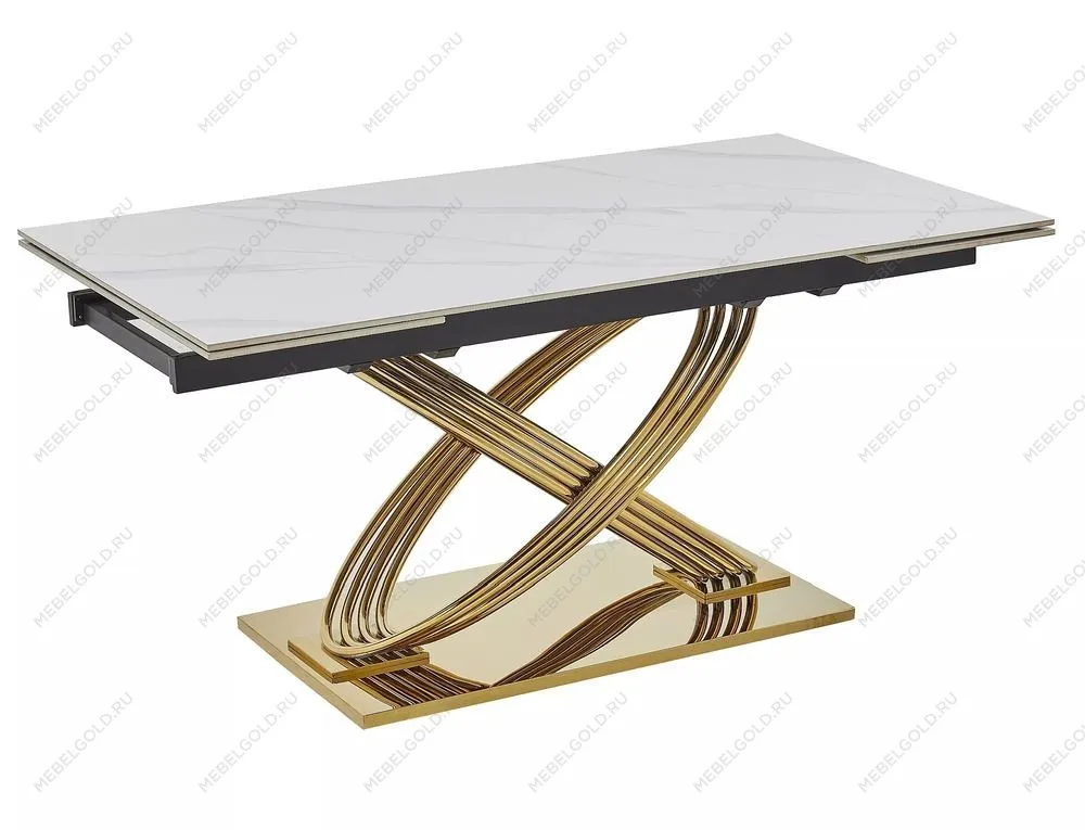 Стол обеденный Signal HERMES II 160 (эффект белого мрамора/золотой) | изображение 3