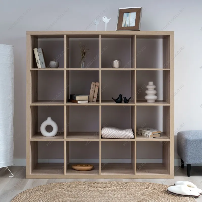 КАЛЛАКС / ФОРА Стеллаж ИКЕА / IKEA 16, широкий стеллаж с открытыми ячейками, тамбурат, дуб беленый | изображение 4