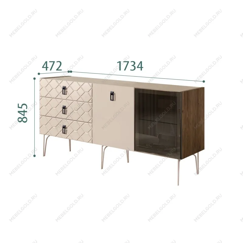 Комод 1.6м Bogemia Woodline Fa (Ваниль) (Novabuk/Черный) БМКМ-4[5][10]