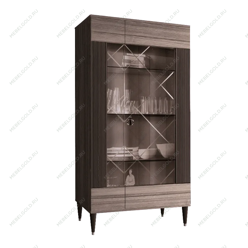 Витрина 2-ств. Римини СОЛО (Орех империя/Серебро) (Левая) РМВ2-2С(s)