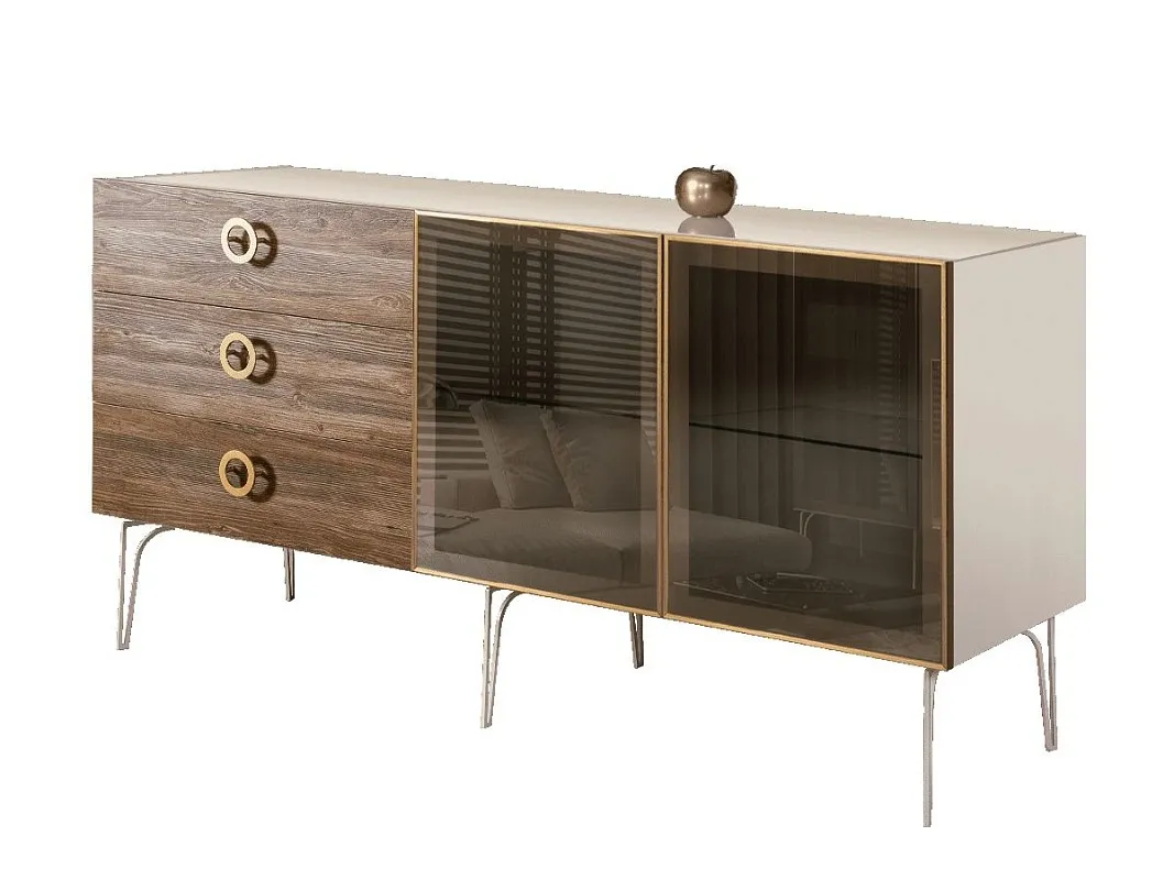 Комод 1.6м Bogemia Wood Fi (Слоновая кость) (Lakobel/Золото) БМКМ-4(Wo)[5]
