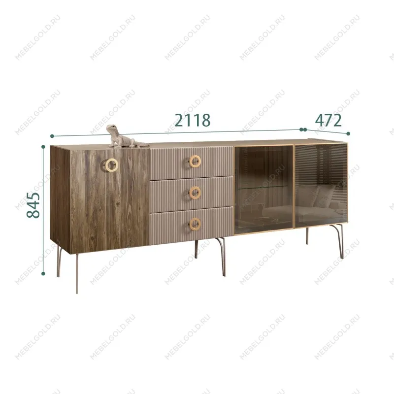 Комод 2.1м Bogemia Woodline Wood Fi (Мокка) (Lakobel/Золото) БМКМ-5[5][10]