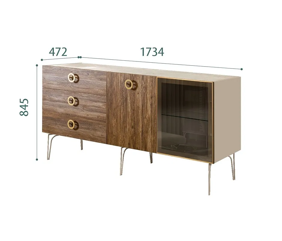 Комод 1.6м Bogemia Wood Fi (Ваниль) (Novabuk/Золото) БМКМ-4(Wo)[5][10]