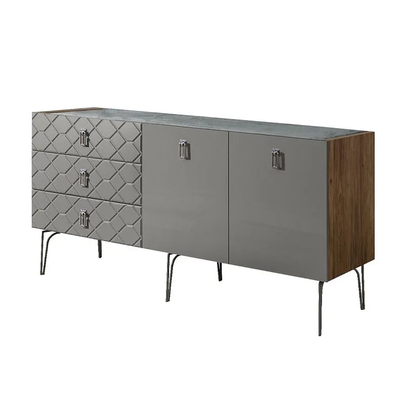 Комод 1.6м Bogemia Woodline Fa (Серый) (Novabuk/Хром) БМКМ-4