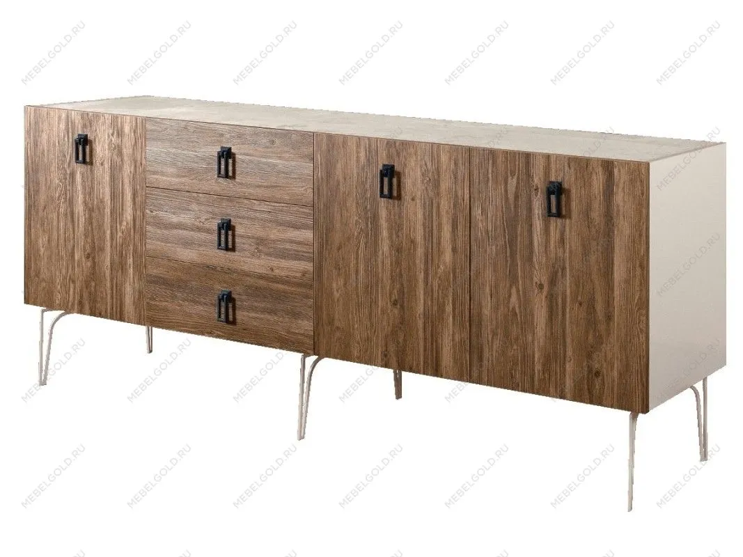 Комод 2.1м Bogemia Wood Fa (Слоновая кость) (Novabuk/Черный) БМКМ-5(Wo)