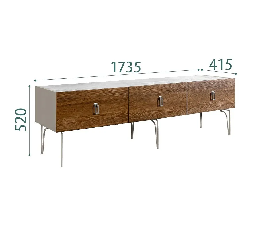 Тумба под телевизор 1.6м Bogemia Wood Fa (Шелк) (Novabuk/Хром) БМТ-1(Wo)