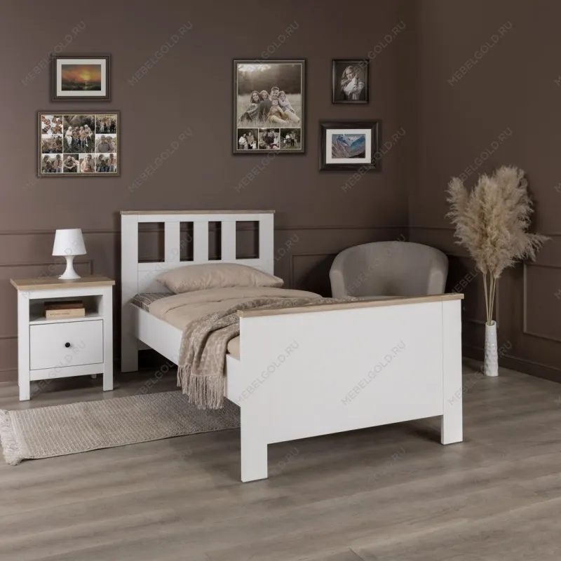 САГА кровать одинарная 90х200 белая/ясень | изображение 2