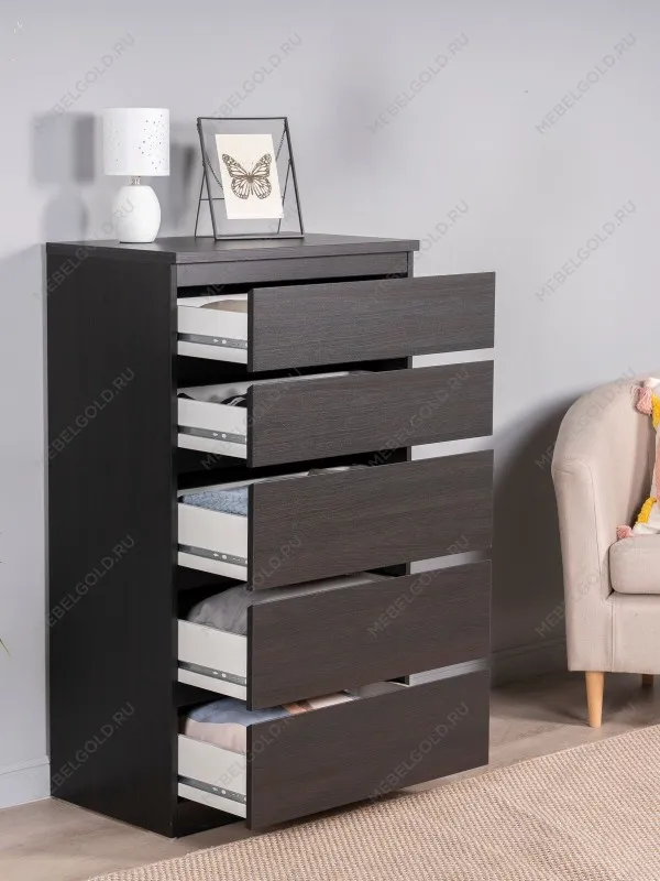 Комод Кастор, 5 ящиков, 65х40х112 см, черно-коричневый, дуб венге | изображение 15