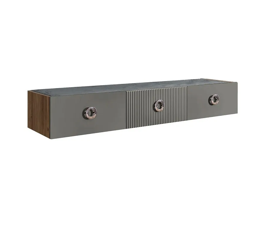 Тумба телевизионная 1.6м Bogemia Woodline Fly Fi (Серый) (Novabuk/Хром) БМТ-1[10]