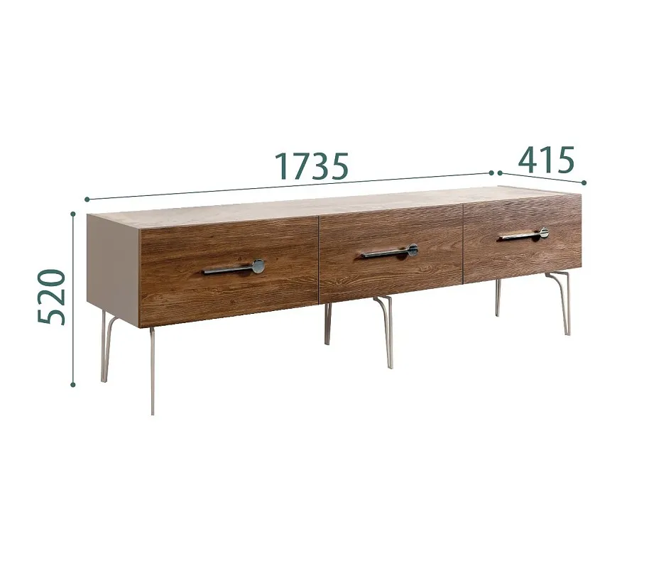 Тумба под телевизор 1.6м Bogemia Wood Wo (Ваниль) (Novabuk/Хром) БМТ-1(Wo)