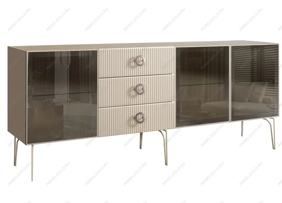 Комод 2.1м Bogemia Fillini (Слоновая кость) (Novabuk/Хром) БМКМ-5(Fi)[5]