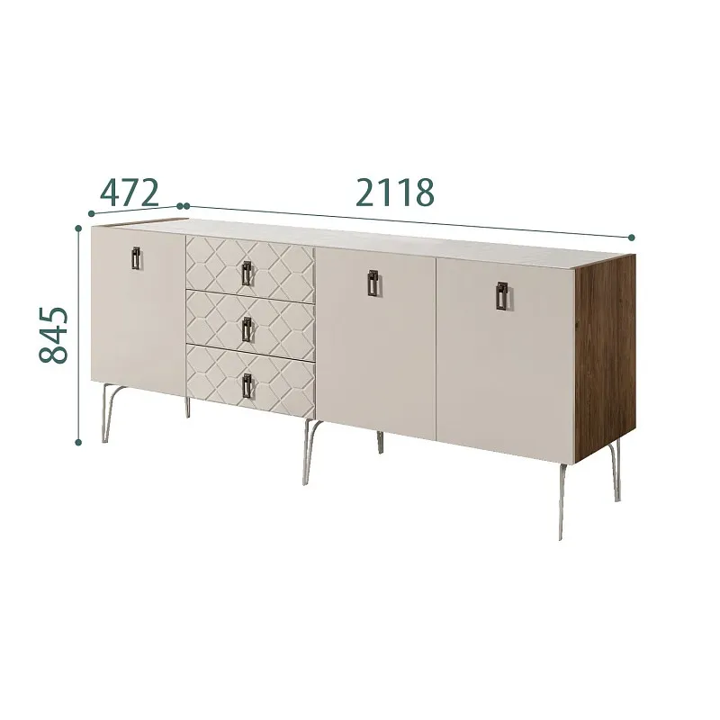 Комод 2.1м Bogemia Woodline Fa (Шелк) (Novabuk/Черный) БМКМ-5