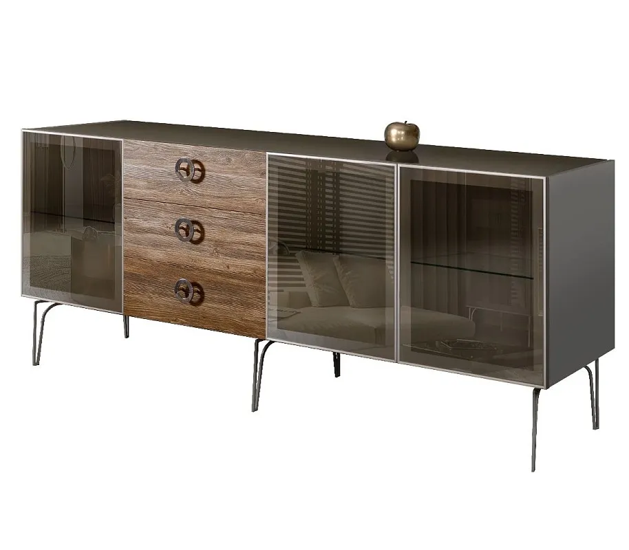 Комод 2.1м Bogemia Wood Fi (Серый) (Lakobel/Хром) БМКМ-5(Wo)[5]