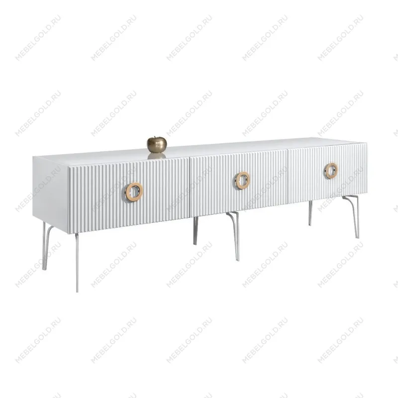 Тумба под телевизор 1.6м Bogemia Fillini (Белый) (Lakobel/Золото) БМТ-1(Fi)