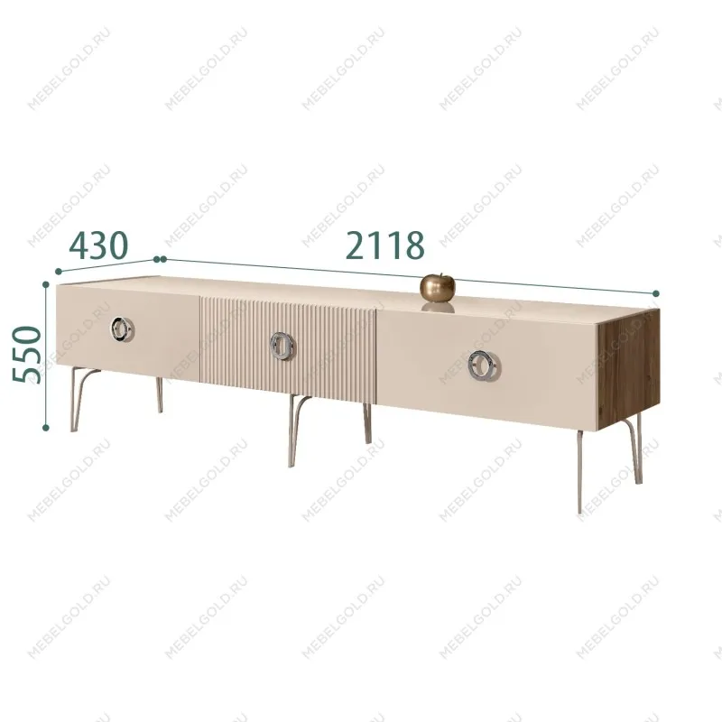 Тумба телевизионная 2.1м Bogemia Woodline Fi (Ваниль) (Lakobel/Хром) БМТ-2[10]