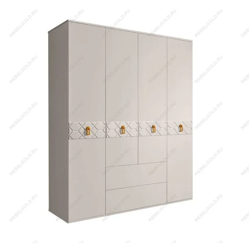Шкаф 4-х дверный с ящиками, Bogemia Farfalle (Шелк/Золото) БМШ2/41(Fa)