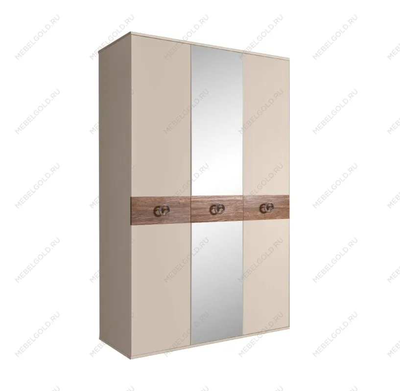 Шкаф 3-х дверный с зеркалом Bogemia Wood Fi (Ваниль/Хром) БМШ1/3(Wo)