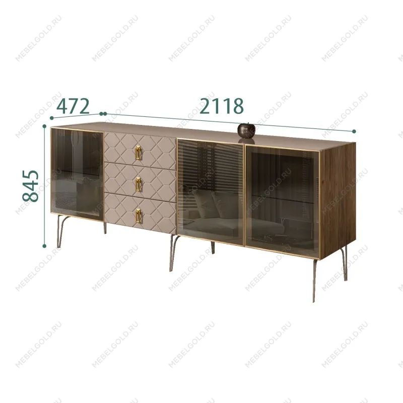 Комод 2.1м Bogemia Woodline Fa (Мокка) (Lakobel/Золото) БМКМ-5[5]